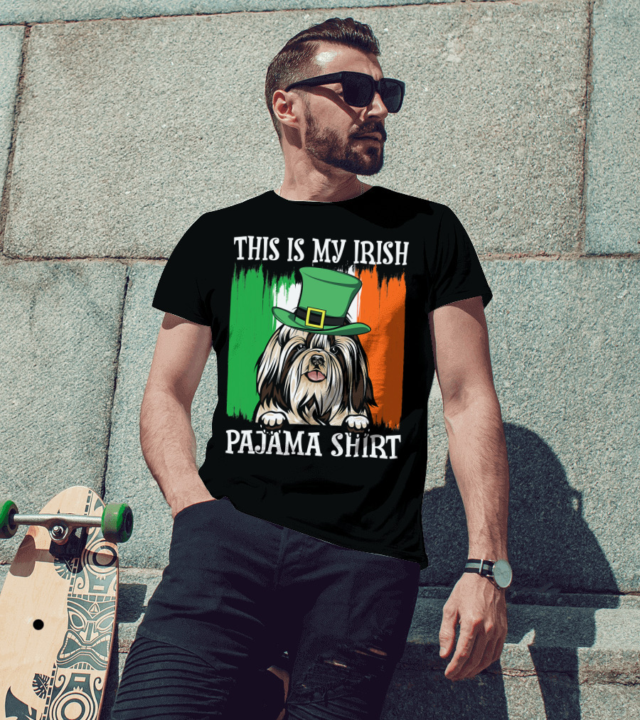 St Patrick's Day Shih Tzu Irish Flag Hat Pajama Vibe T-Shirt
