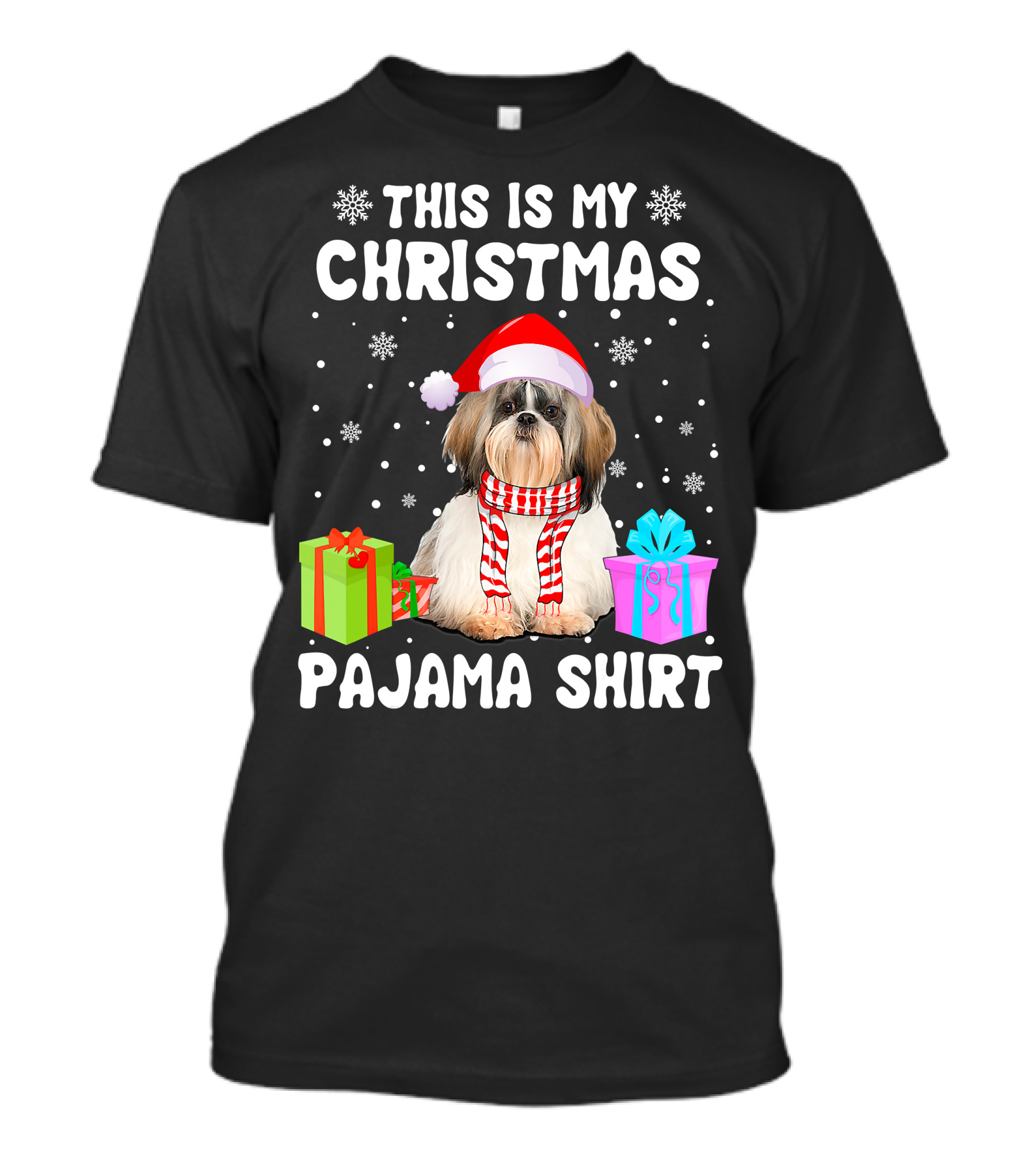 This Is My Christmas Shih Tzu Dog Pajama Puppy Love Santa Hat Presents T-Shirt