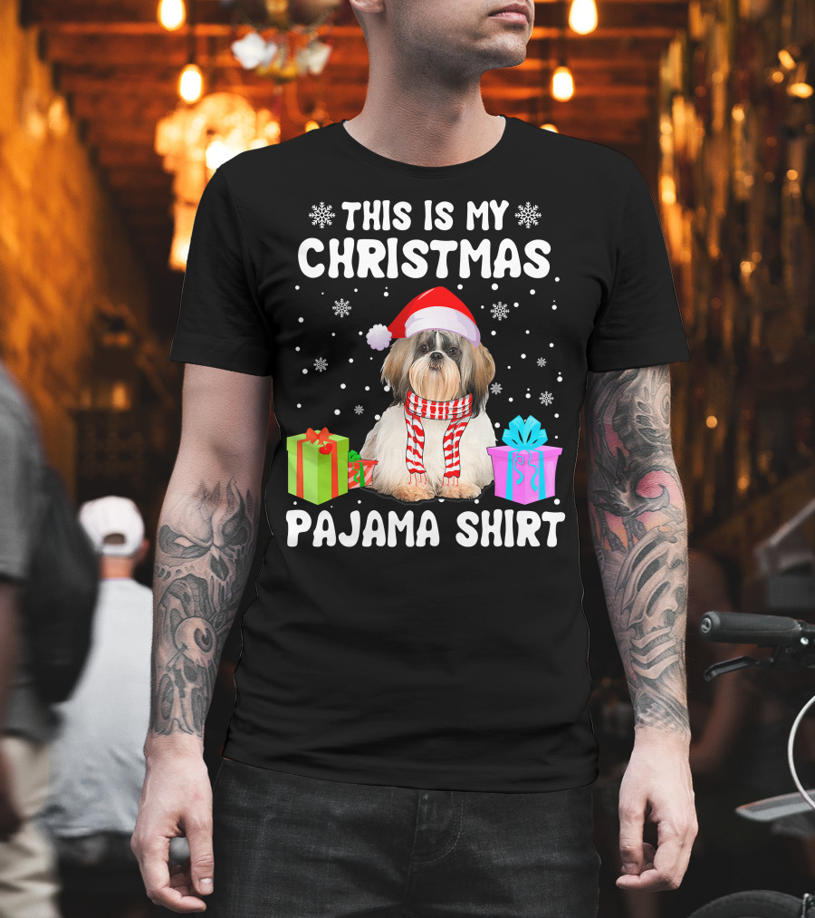 This Is My Christmas Shih Tzu Dog Pajama Puppy Love Santa Hat Presents T-Shirt