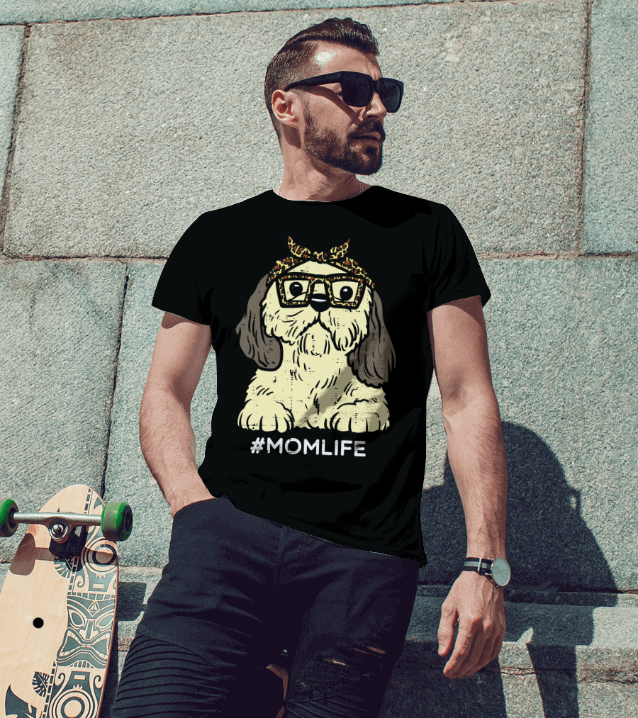 Shih Tzu Leopard Bandana Glasses #MomLife Mothers T-Shirt