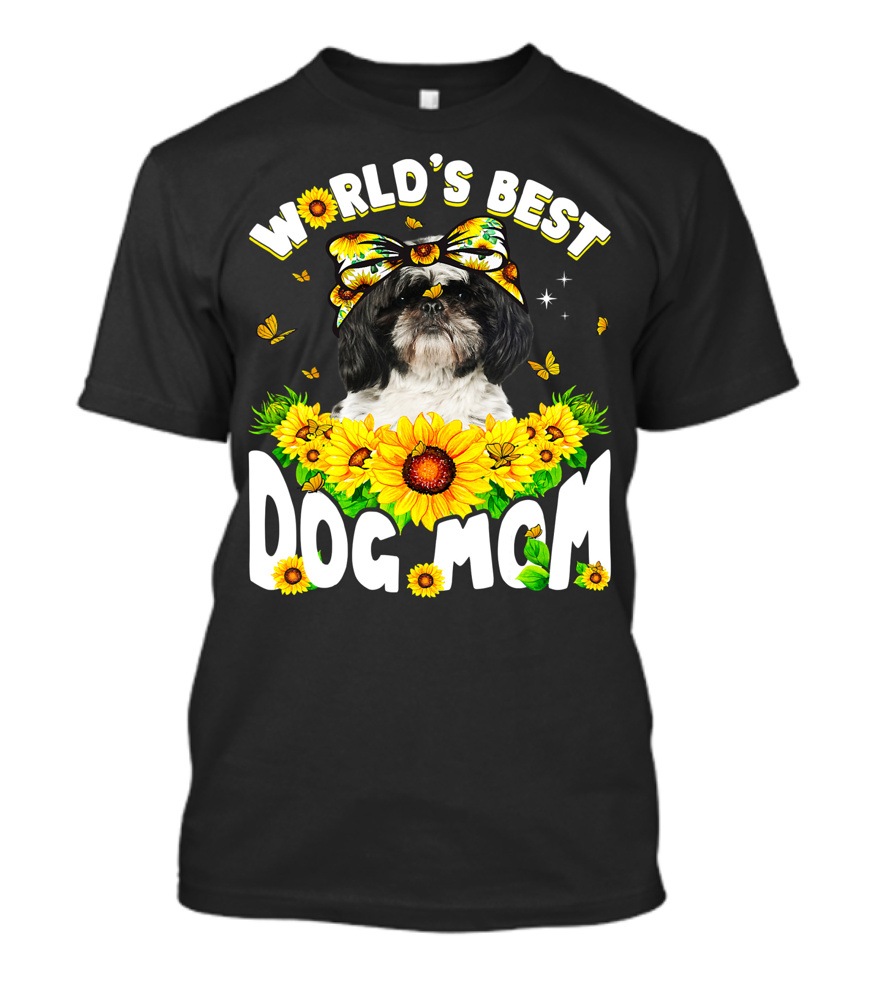World's Best Shih Tzu Dog Mom Sunflowers And Butterflies T-Shirt