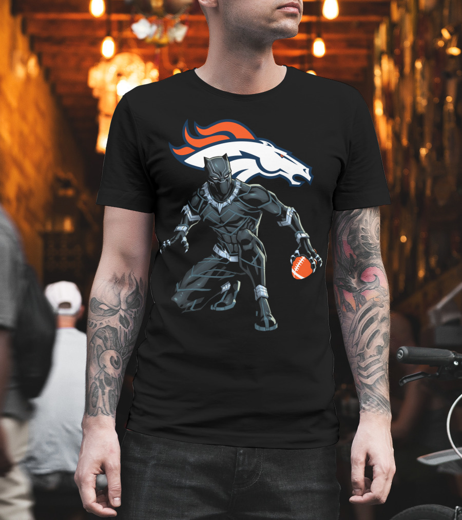 Denver Broncos Panther Crouching With Football T-Shirt