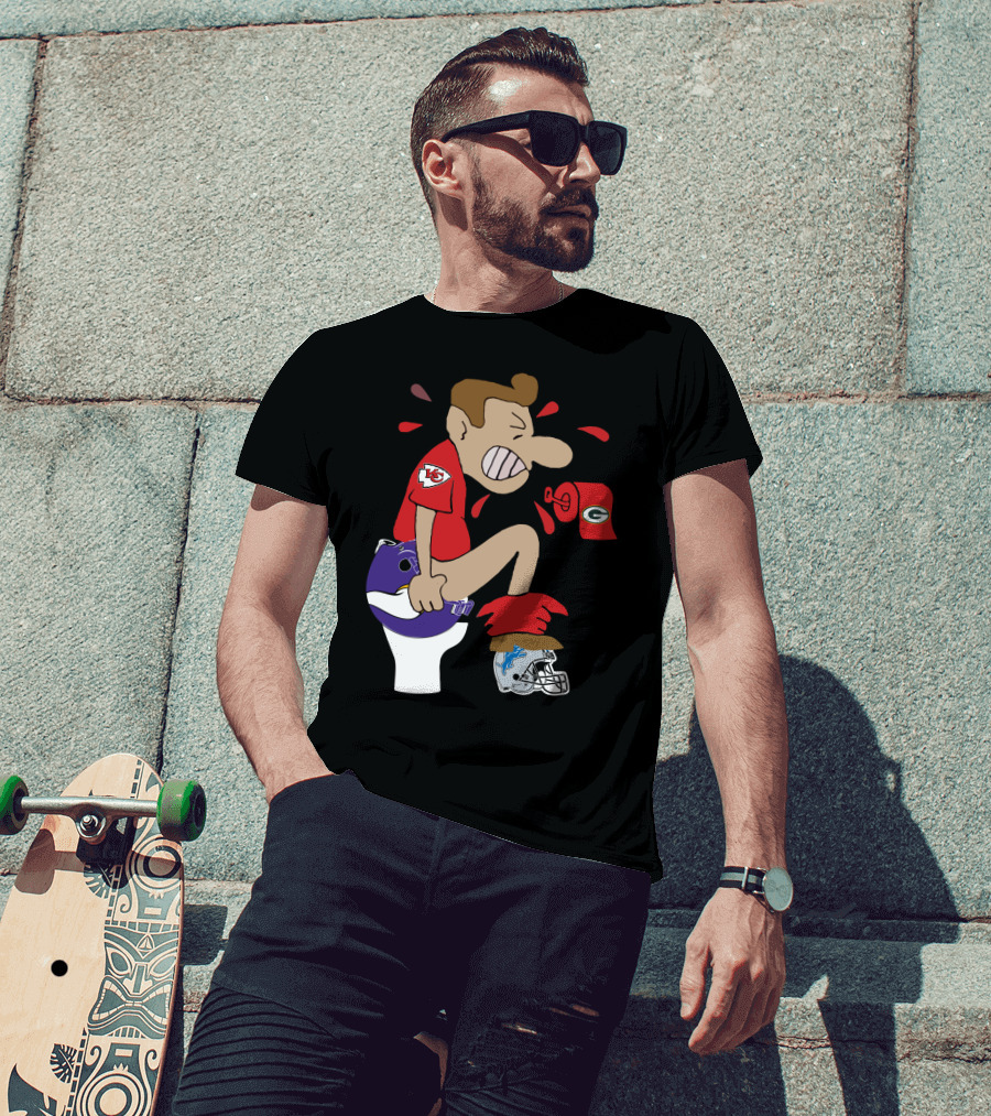 Kansas City Chiefs Rivalry Humor With Vikings Packers And Lions Toilet Theme T-Shirt
