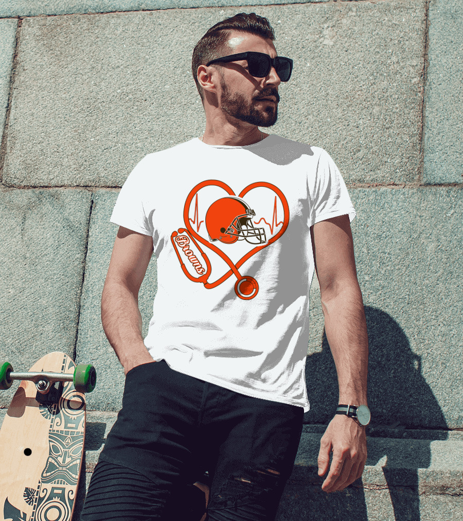 Nurse Heartbeat Stethoscope Cleveland Browns Helmet T-Shirt