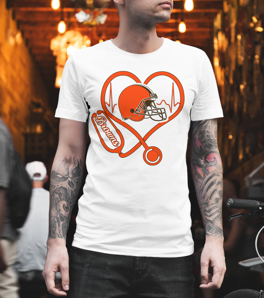 Nurse Heartbeat Stethoscope Cleveland Browns Helmet T-Shirt