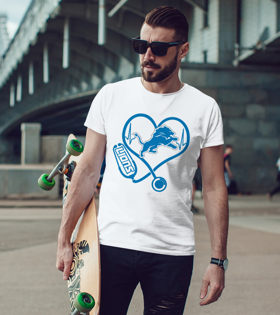 Nurse Heartbeat Stethoscope Detroit Lions T-Shirt