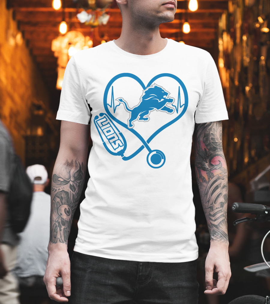 Nurse Heartbeat Stethoscope Detroit Lions T-Shirt