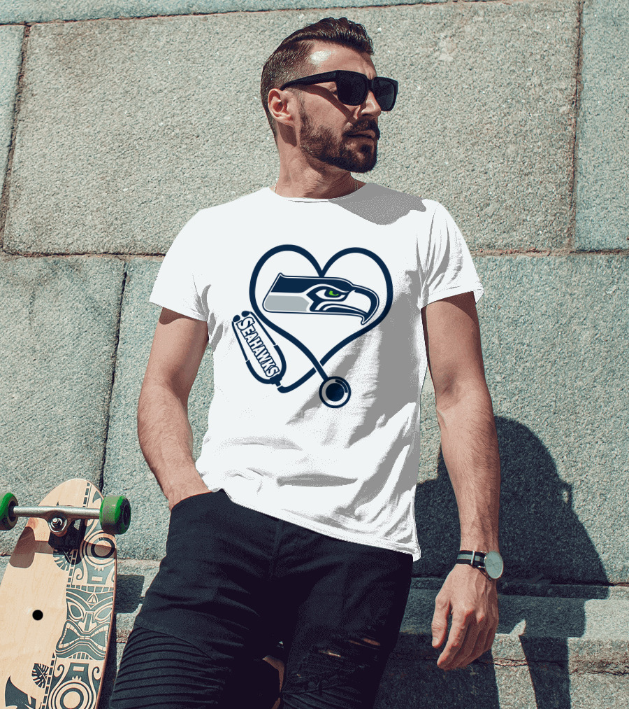 Seattle Seahawks Nurse Heart Stethoscope T-Shirt