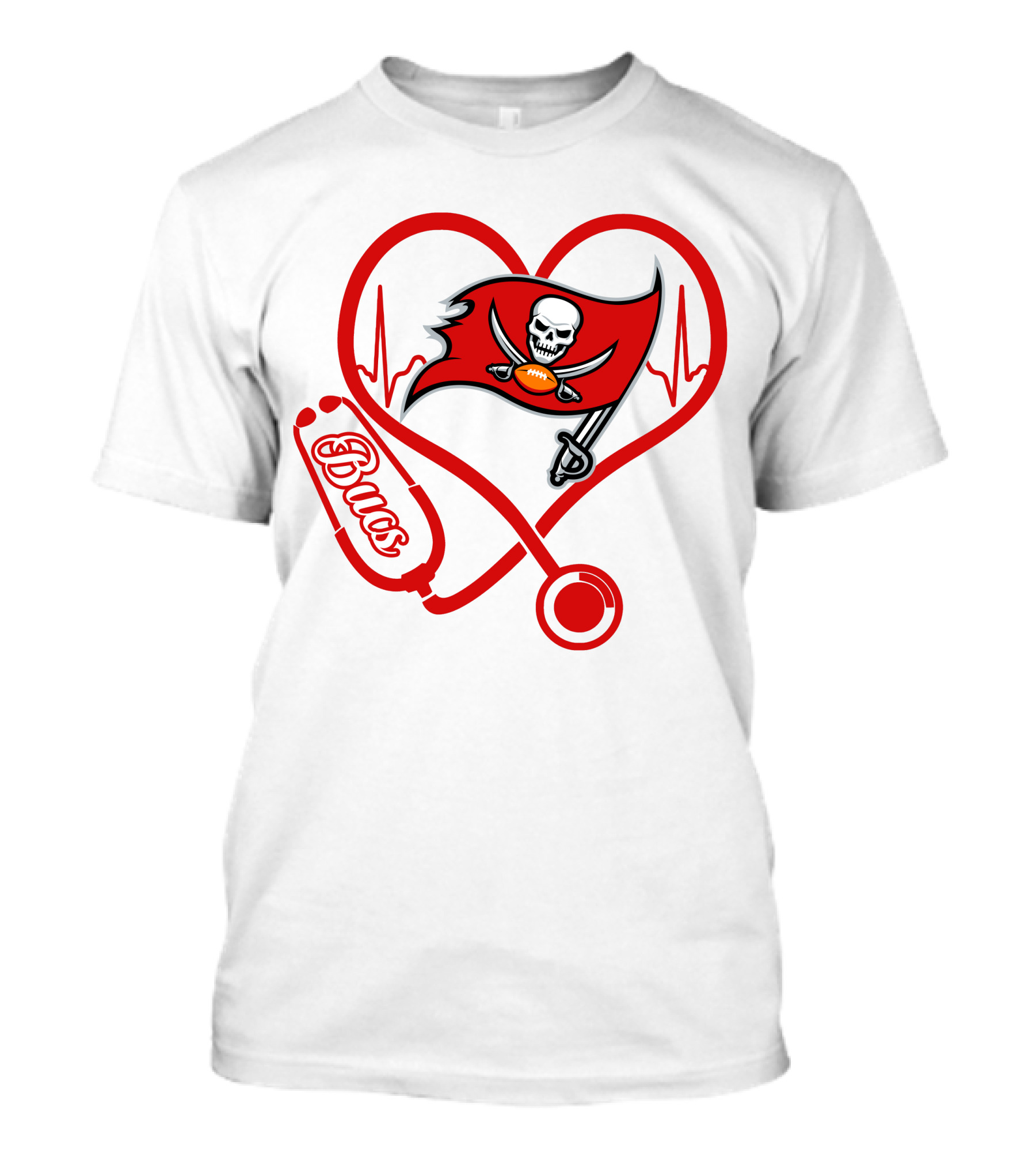 Bucs Heartbeat Nurse Stethoscope Pirate Flag T-Shirt