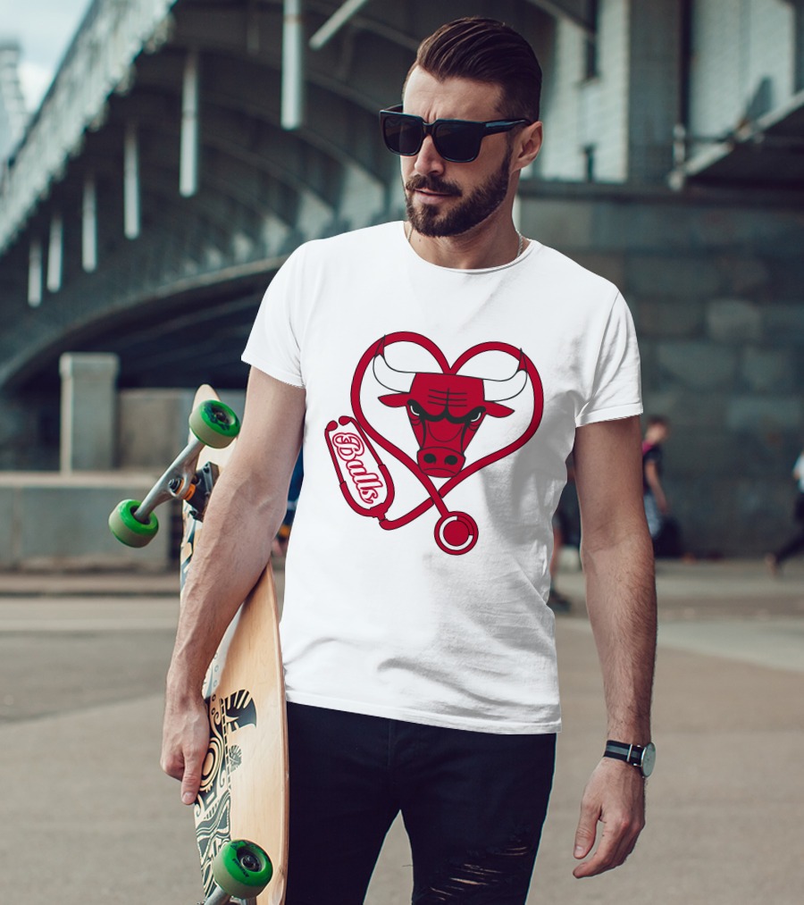 Nurse Love Bulls Stethoscope Heart T-Shirt