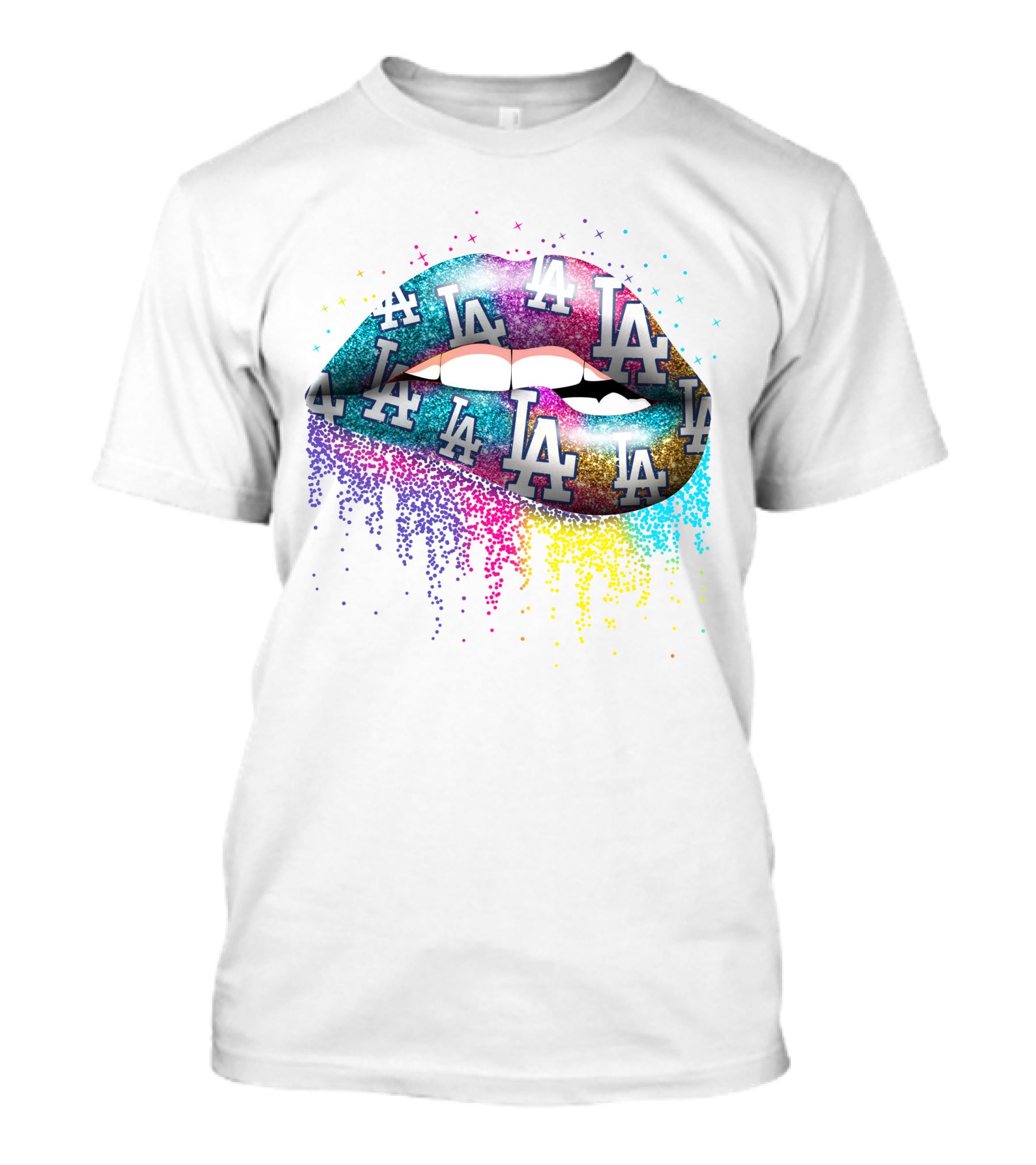 Lips Covered In Los Angeles Dodgers Multicolor La Logos T-Shirt