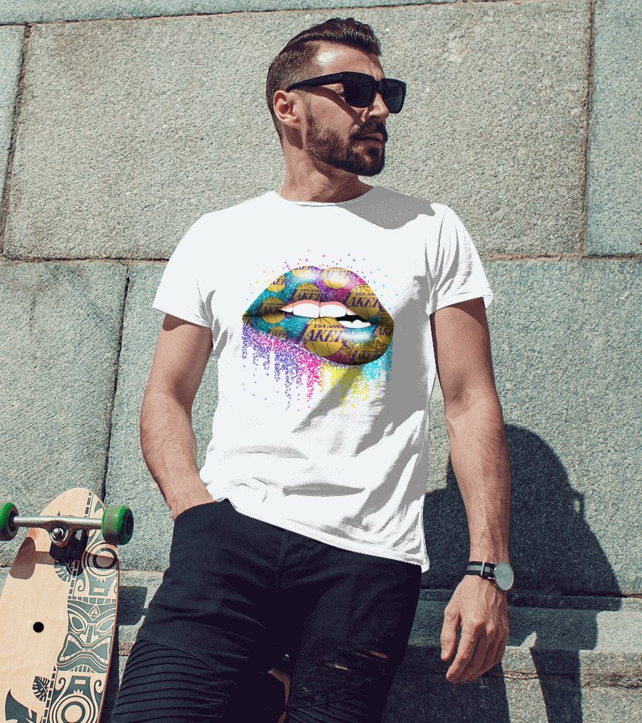 Los Angeles Lakers Lips Basketball Print T-Shirt