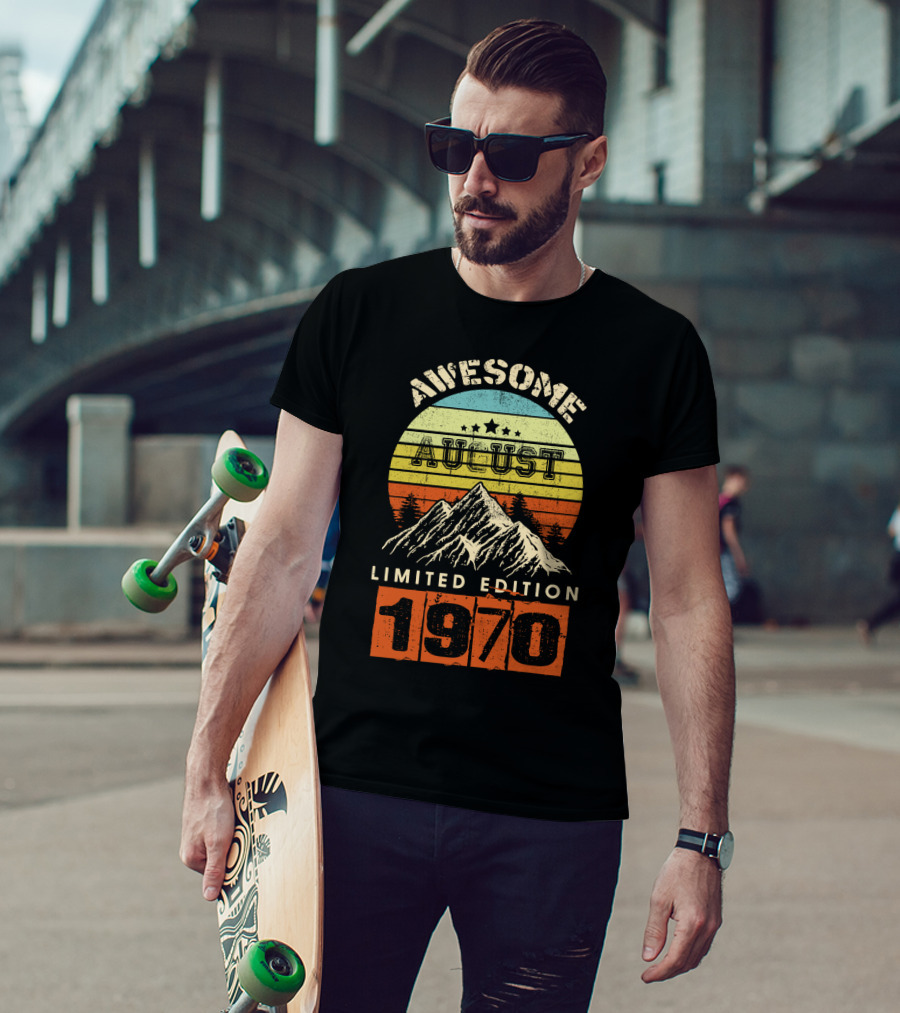 Awesome August 1970 Vintage Mountain Sunset T-Shirt