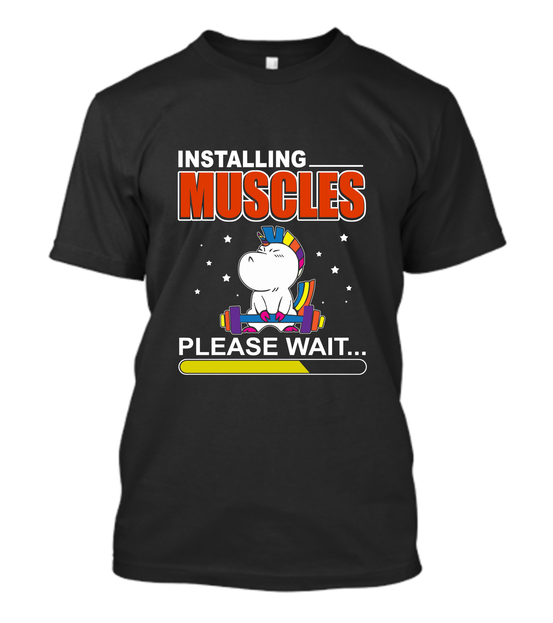 Installing Muscles Please Wait Unicorn Lifting Weights Fitness Humor T-Shirt